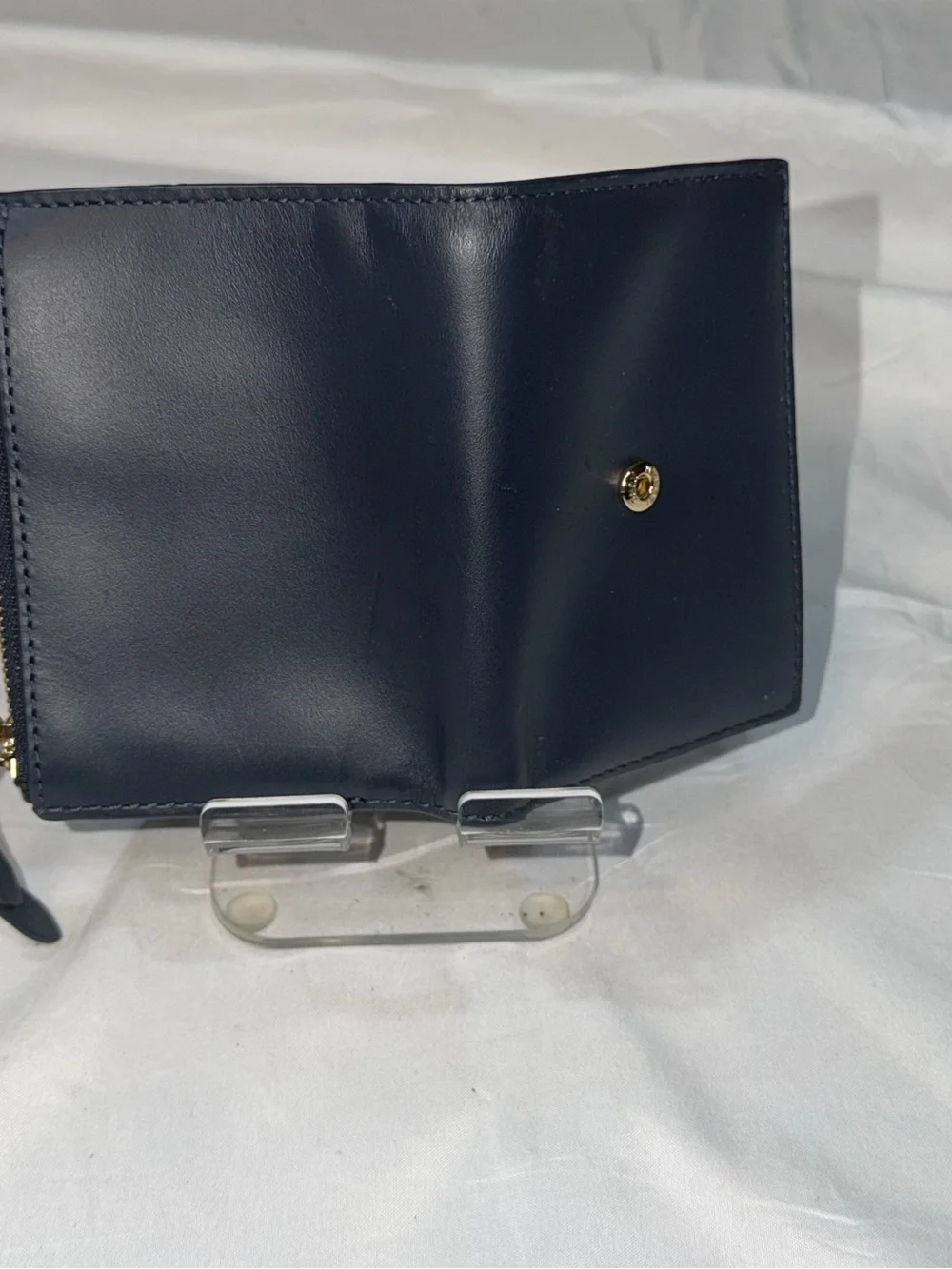 Michael Kors Small Blue Leather Envelope Wallet Gold Logo Compact Trifold Mini
